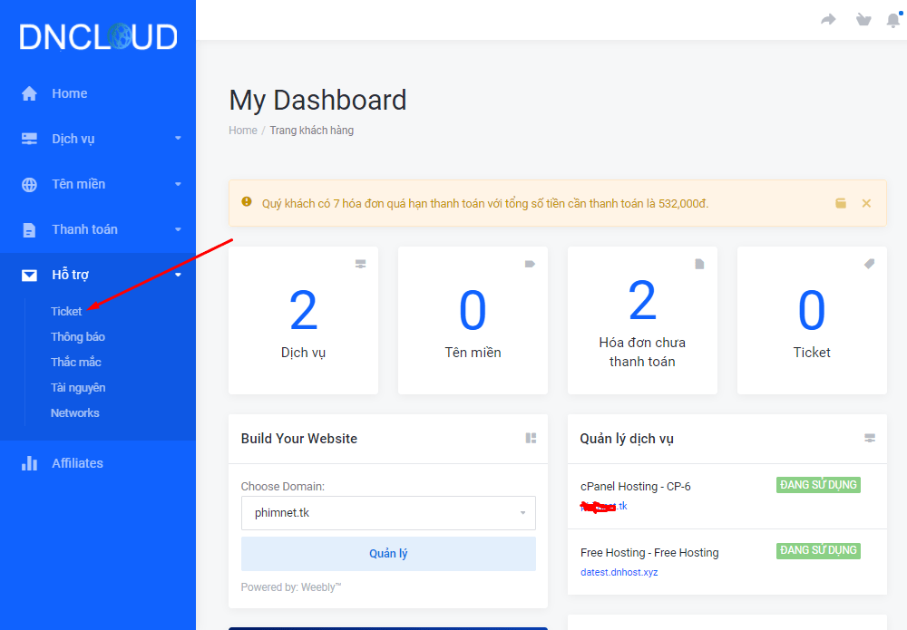 Hướng dẫn mở ticket hỗ trợ tại DNCLOUD