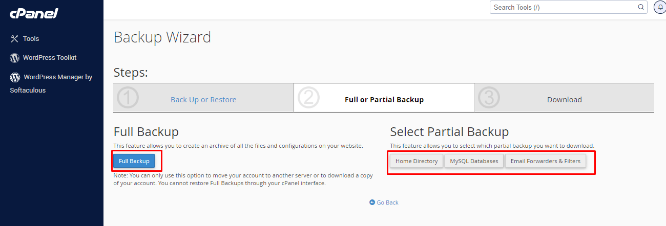 Chọn hình thức backup