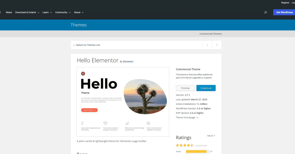 Theme Hello Elementor